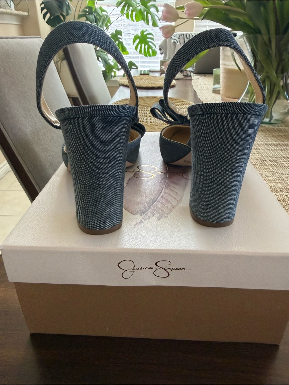 Jessica Simpson Gray Denim Bow Slingback Heels - Picture 4 of 5